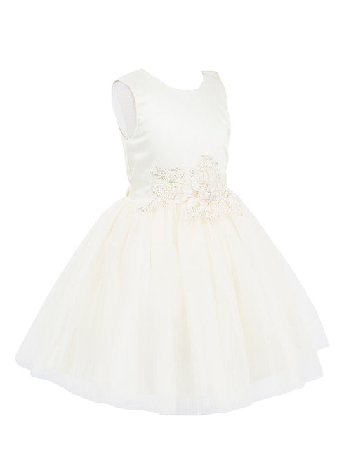 Girls Lala & Erina Champagne Satin Tulle Sequin Patch Flower Girl Dress 2-12 SophiasStyle.com side